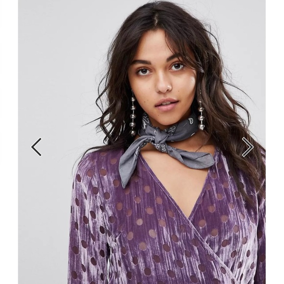 NEW HOUSE OF HOLLAND PURPLE VELVET POLKA DOT WRAP MINI DRESS - Picture 3 of 8